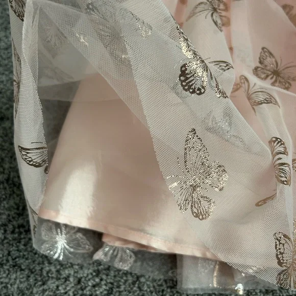 Lilt girls size 14 pink flutter sleeve tulle skirt with rose gold butterfly - Picture 8 of 8
